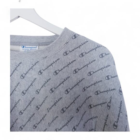 CHAMPION Reverse Weave Cotton Blend Gray Logo Crop Sweatshirt - Size X-Small - Picture 3 of 9